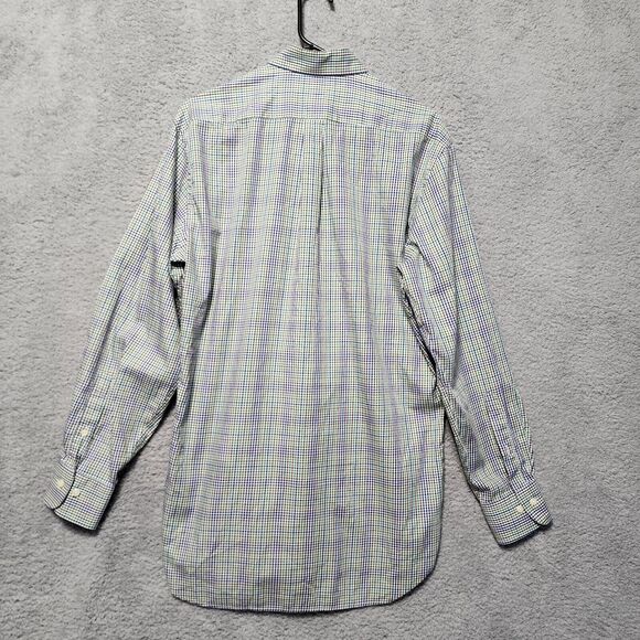 Peter Millar‎ Dress Shirt Blue Brown Green Plaid Button Front Embroidered Medium - Picture 7 of 7